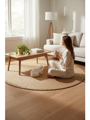 Akayev Nature Jüt Hasır Yuvarlak Natural Halı 120 cm