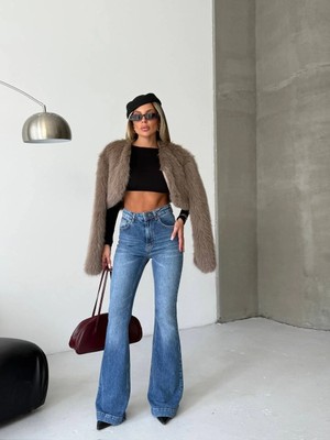 Herton Kadın Yüksek Bel Ispanyol Paça Flare Jean Pantolon