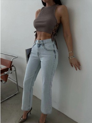Herton Yüksek Bel Kısa Paça Flare (Ispanyol) Jean Pantolon