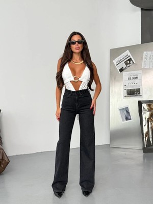 Herton Kadın Yüksek Bel Geniş Paça Jean Pantolon – %98 Pamuk Modern Fit Kot Pantolon