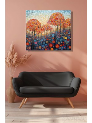 Şehber Kare Kanvas Duvar Tablosu Tekli Salon Mutfak Yatak Odası Ofis Louise Mead Soyut Kırmızı Ağaç