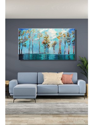 Şehber Kanvas Modern Tablo Panoramik Yatay Tekli Salon Mutfak Yatak Odası Ofis Denizden Ağaçlara Bakış