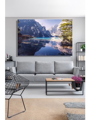 Şehber Yatay Tekli Kanvas Duvar Tablosu Modern Salon Mutfak Yatak Odası Ofis Lago Di Braies Gölü