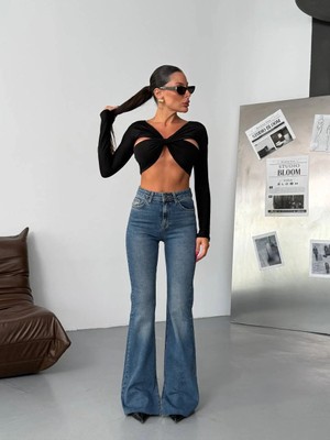 Herton Kadın Yüksek Bel Ispanyol Paça Jean Pantolon – Likralı Flare Denim, Toparlayıcı Etki, Günlük & Şık Kombin