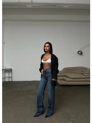 Herton Kadın Antrasit Yüksek Bel Wide Leg Jean Pantolon - %100 Pamuk  Denim