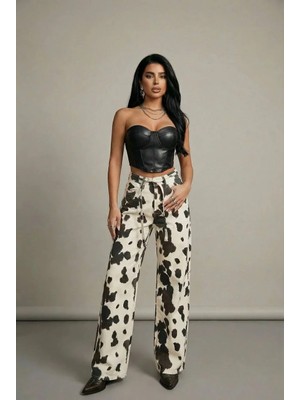 Herton Kadın Yüksek Bel Geniş Paça Denim Pantolon