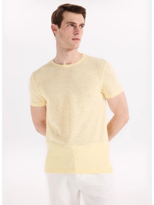 Fabrika Sarı Erkek Slim Fit Flamlı T-Shirt F6SM-TST 2900