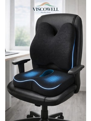 Viscowell Ortopedik Visco Bel Destekli Oturma Minderi – Ergonomik Destek Yastığı Ofis Araç
