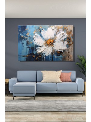 Şehber Modern Duvar Tablosu Yatay Kanvas Tekli Salon Mutfak Yatak Odası Ofis Soyut Beyaz Çiçek