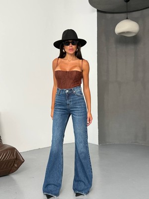 Herton Kadın Yüksek Bel Ispanyol Paça Jean Pantolon – %100 Pamuk