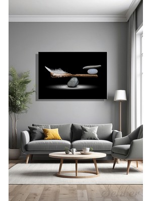 Şehber Modern Duvar Tablosu Yatay Kanvas Tekli Salon Mutfak Yatak Odası Ofis Denge Sanatı Siyah Beyaz