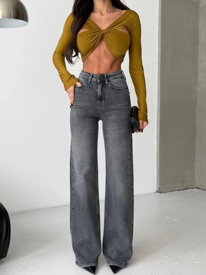 Herton Kadın Yüksek Bel Geniş Paça Jean Pantolon – %98 Pamuk Modern Fit Kot Pantolon