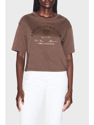 Armani Exchange Baskılı Pamuklu Regular Fit Bisiklet Yaka Crop T Shirt Bayan T Shirt XW002335 AF10356 U6136
