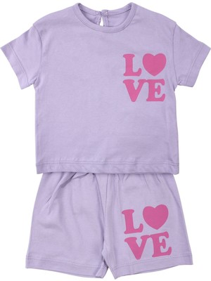 by BebekOdam Kız Bebek Lila Pembe Love Baskılı Şortlu 2'li Takım - 1016781