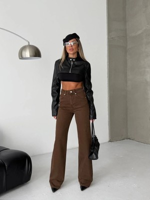 Herton Kadın Antrasit Yüksek Bel Wide Leg Jean Pantolon - %100 Pamuk  Denim