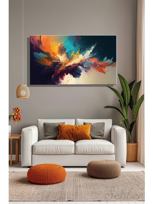 Şehber Yatay Soyut Renkli Mürekkep Kanvas Duvar Tablosu Tekli Salon Mutfak Yatak Odası Ofis