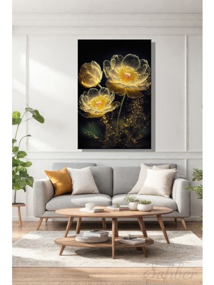 Şehber Dekoratif Kanvas Duvar Tablosu Dikey Tekli Işık Saçan Çiçekler Salon Mutfak Yatak Odası Ofis