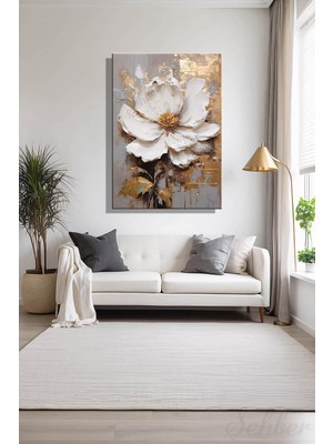 Şehber Modern Duvar Tablosu Dikey Kanvas Tekli Salon Mutfak Yatak Odası Ofis Beyaz Çiçek