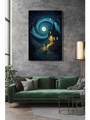 Şehber Dikey Kanvas Duvar Tablosu Tekli Salon Mutfak Yatak Odası Ofis Pop Art Gece Tasviri