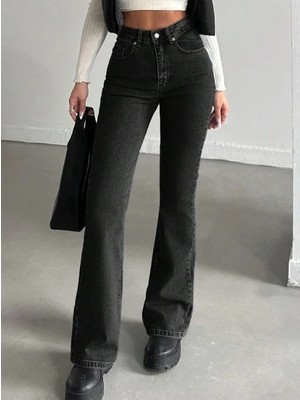 Herton Yüksek Bel Ispanyol Paça Jean Pantolon - Eskitme Detaylı Full Pamuklu Flare Denim