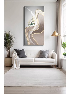 Şehber Modern Duvar Tablosu Panoramik Dikey Kanvas Tekli Salon Mutfak Yatak Odası Ofis Altın Geyikler