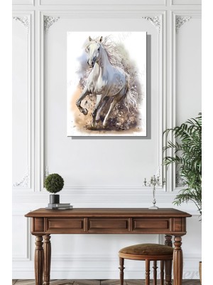 Şehber Modern Duvar Tablosu Dikey Kanvas Tekli Salon Mutfak Yatak Odası Ofis Sanatsal Beyaz At Çizim