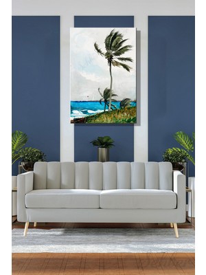 Şehber Modern Duvar Tablosu Dikey Kanvas Tekli Salon Mutfak Yatak Odası Ofis Nassau Palmiye Ağacı