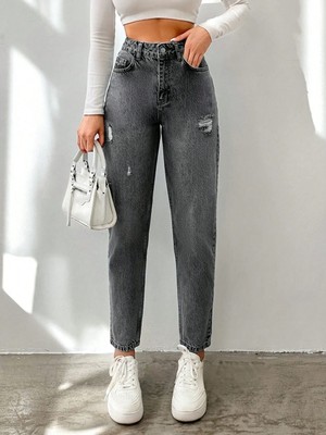 Herton Kadın Yüksel Bel Mom Jean  Pantolon %100 Cotton Esneme Yok