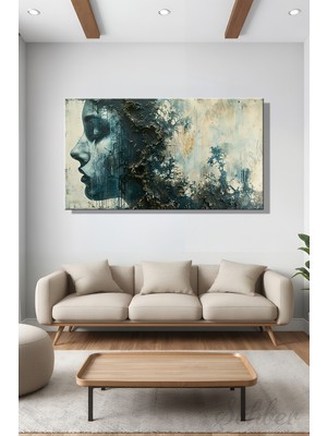 Şehber Panoramik Yatay Kanvas Duvar Tablosu Tekli Salon Mutfak Yatak Odası Ofis Soyut Kadın ve Doğa