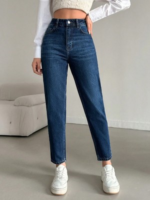 Herton Kadın Yüksel Bel Mom Jean  Pantolon %100 Cotton Esneme Yok