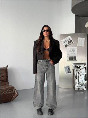 Herton Kadın Baggy Jean Pantolon - Geniş Paça %100 Pamuk Normal Bel Salaş Denim