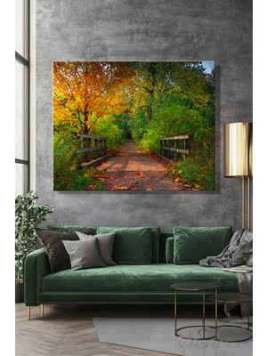 Şehber Modern Dekoratif Tekli Kanvas Duvar Tablosu Yatay Salon Mutfak Yatak Odası Ofis Sonbahar Orman
