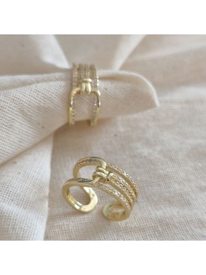 Museum Of You Zirkon Taşlı Çok Sıralı Modern Tasarım Altın Renk Kadın Yüzük – Şık Günlük ve Özel Gün Takısı