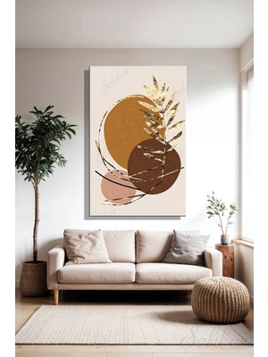 Şehber Kanvas Duvar Tablosu Dikey Tekli Salon Mutfak Yatak Odası Ofis Soyut Bohem Altın Yapraklar