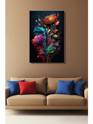 Şehber Dikey Tekli Kanvas Duvar Tablosu Modern Salon Mutfak Yatak Odası Ofis Dijital Renkli Çiçekler