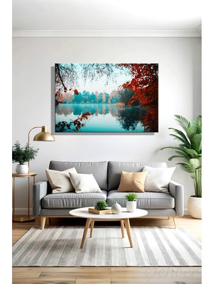 Şehber Modern Duvar Tablosu Yatay Kanvas Tekli Salon Mutfak Yatak Odası Ofis Sonbahar Göl Manzara