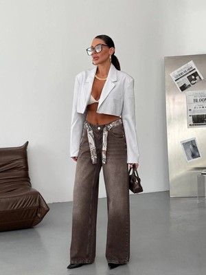 Herton Wide Leg Kadın Jean Pantolon %100 Cotton Yüksek Bel Bol Paça