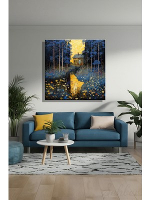Şehber Kare Kanvas Duvar Tablosu Tekli Salon Mutfak Yatak Odası Ofis Gustav Klimt Doğa Manzara