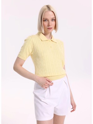 Fabrika Sarı Kadın Regular Fit Saç Örgü Kazak F6SL-KZK0117