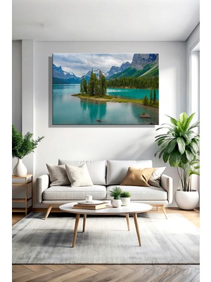 Şehber Kanvas Duvar Tablosu Yatay Tekli Salon Mutfak Yatak Odası Ofis Spirit Island Maligne Gölü Manzara