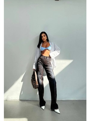 Herton Kadın Yüksek Bel Geniş Paça Jean Pantolon – %98 Pamuk Modern Fit Kot Pantolon