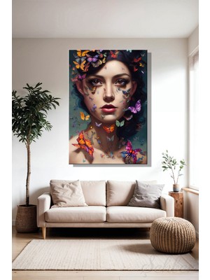 Şehber Modern Duvar Tablosu Dikey Kanvas Tekli Salon Mutfak Yatak Odası Ofis Dijital Kadın Portre