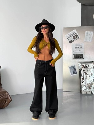 Herton Kadın Baggy Jean Pantolon - Geniş Paça %100 Pamuk Normal Bel Salaş Denim