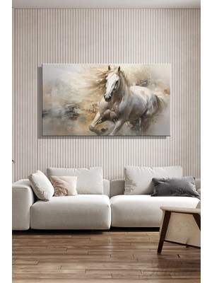 Şehber Modern Duvar Tablosu Panoramik Yatay Kanvas Tekli Salon Mutfak Yatak Odası Ofis Beyaz At