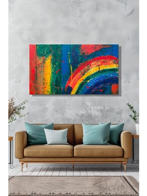 Şehber Panoramik Yatay Kanvas Duvar Tablosu Tekli Salon Mutfak Yatak Odası Ofis Soyut Gökkuşağı