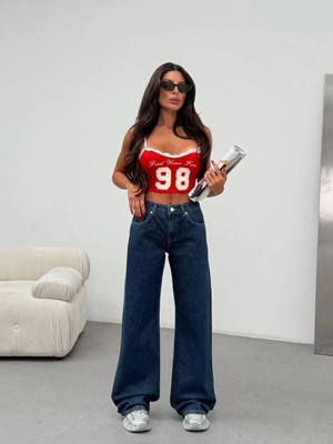 Herton Yüksek Bel Wide Leg %100 Pamuk Kadın Jean Pantolon –  Bol Paça Denim
