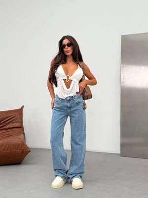 Herton Yüksek Bel Wide Leg %100 Pamuk Kadın Jean Pantolon –  Bol Paça Denim