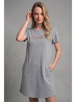 Vienetta Gri Kısa Kollu Cepli Kadın Gecelik C0T7N0O704