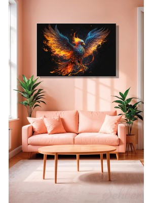 Şehber Modern Duvar Tablosu Yatay Kanvas Tekli Salon Mutfak Yatak Odası Ofis Mitolojik Anka Kuşu