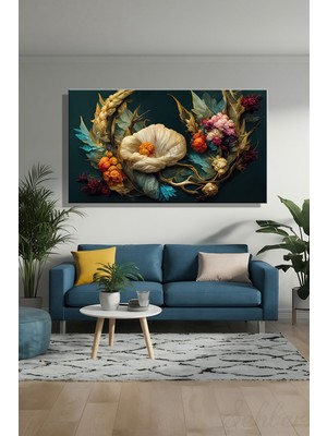 Şehber Panoramik Yatay Kanvas Duvar Tablosu Tekli Salon Mutfak Yatak Odası Ofis Vintage Çiçek Motif